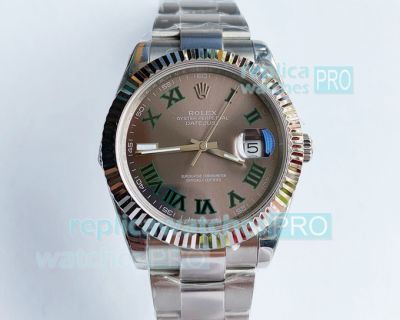 Noob Factory Replica Rolex Wimbledon Datejust II Grey Roman Dial Stainless Steel Watch 41mm 